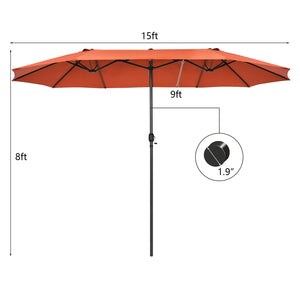 15 Feet Patio Double-Sided Umbrella with Hand-Crank System-Beige