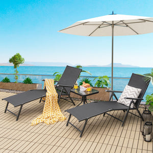 2 Pieces Foldable Chaise Lounge Chair with 2-Position Footrest-Brown