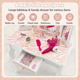 2-in-1 Kids Vanity Table Set with Tri-folding Mirror-Pink