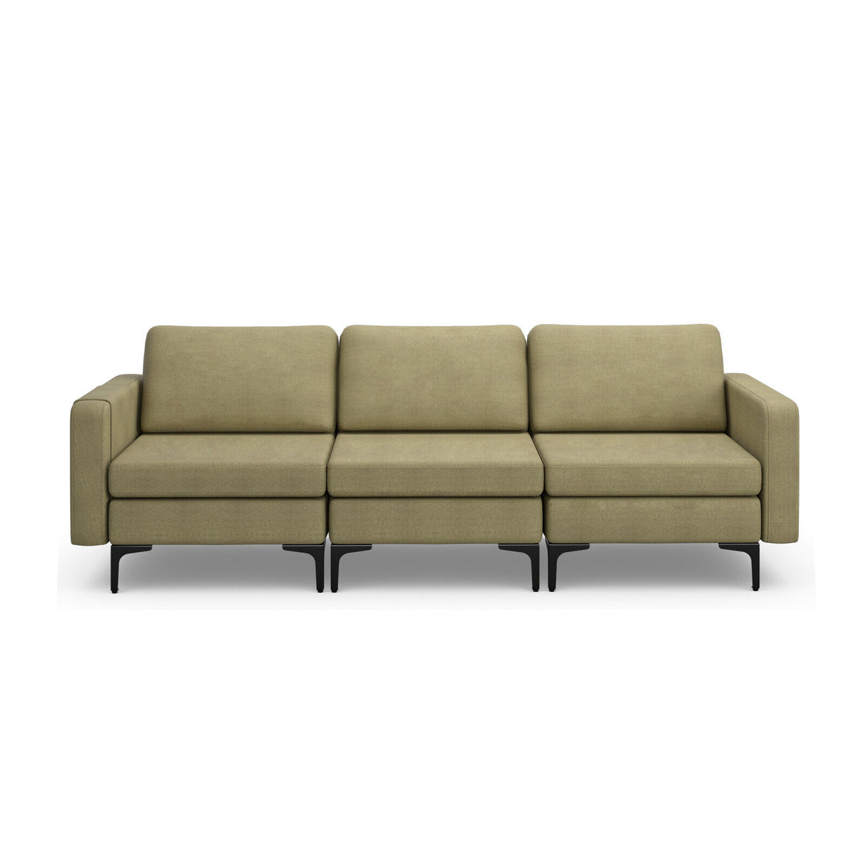 3-Seat Sectional Sofa Couch with Armrest Magazine Pocket and Metal Leg-Green