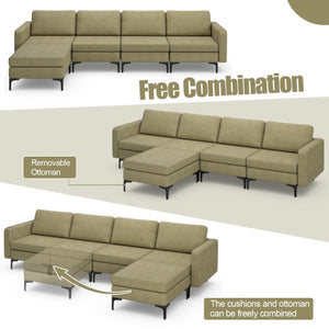 Modular L-shaped Sectional Sofa with Reversible Ottoman and 2 USB Ports-Green