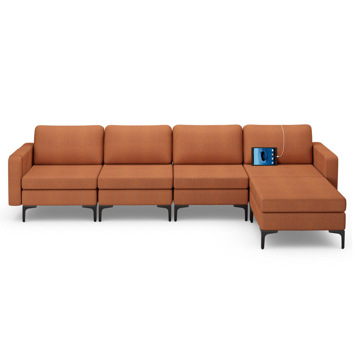 1/2/3/4-Seat Convertible Sectional Sofa with Reversible Ottoman-4-Seat L-shaped with 2 USB Ports