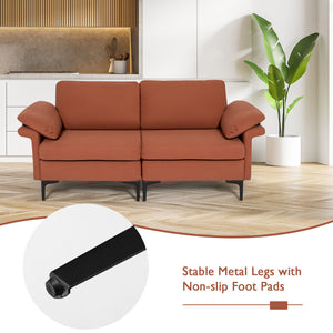 Modern Fabric Loveseat Sofa for with Metal Legs and Armrest Pillows-Gray