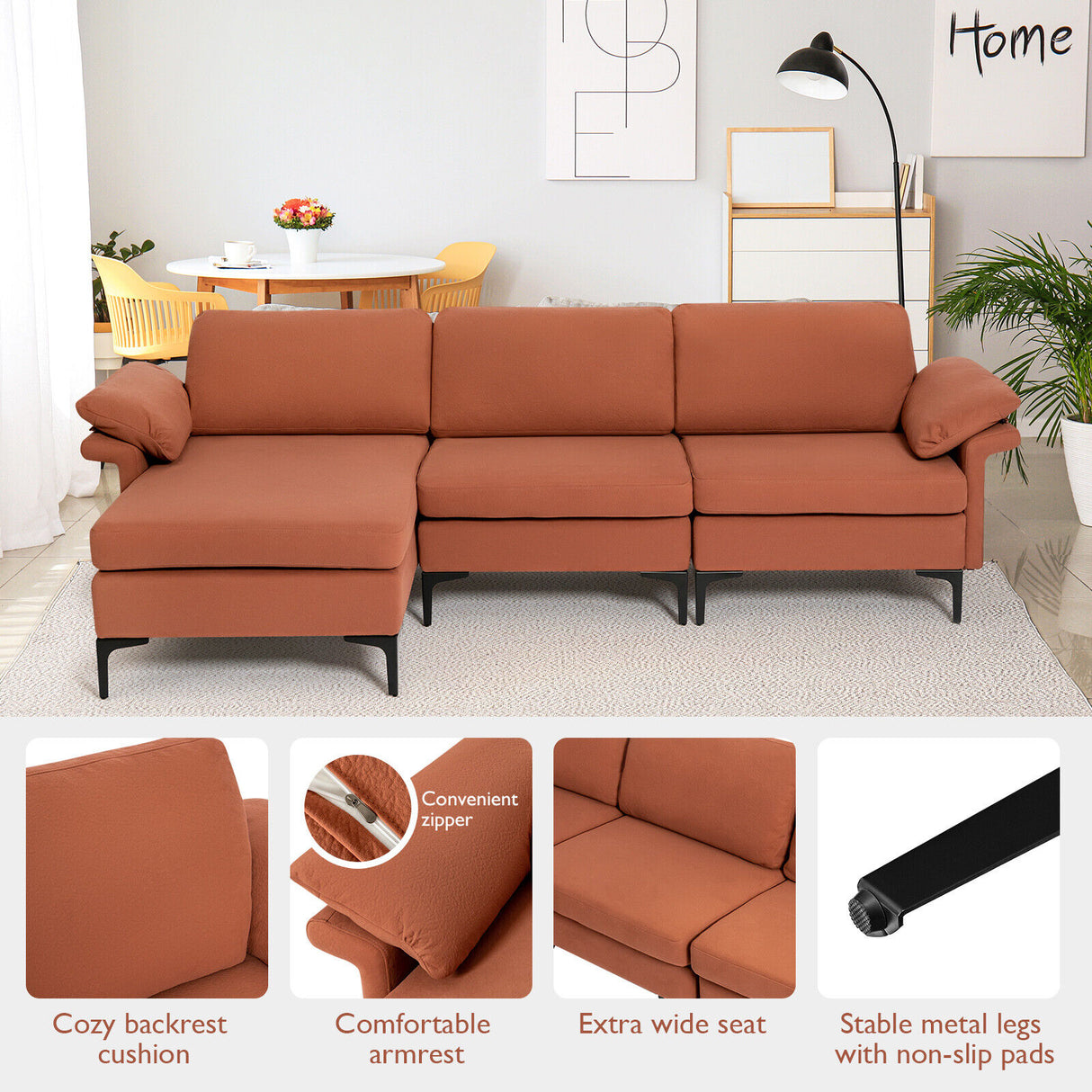 Extra Large Modular L-shaped Sectional Sofa with Reversible Chaise for 4-5 People-Gray