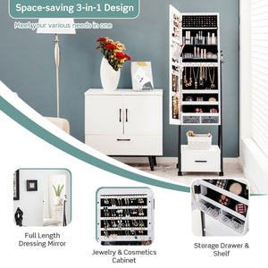 Jewelry Cabinet with Full Length Mirror-White