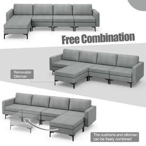 1/2/3/4-Seat Convertible Sectional Sofa with Reversible Ottoman-4-Seat L-shaped with 2 USB Ports by DirectDeals