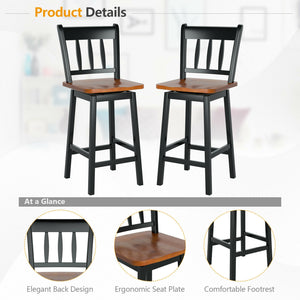 24.5 Inches Set of 2 Swivel Bar Stools with 360 ° Swiveling-Black