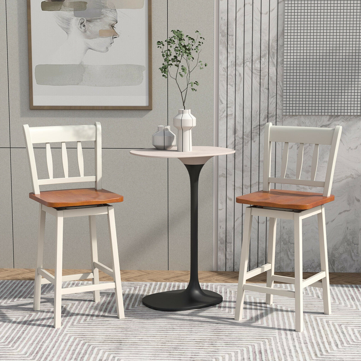 24.5 Inches Set of 2 Swivel Bar Stools with 360 ° Swiveling-Black