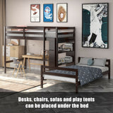 Twin Over Twin Loft Bunk Bed with Bookcase-Dark Brown