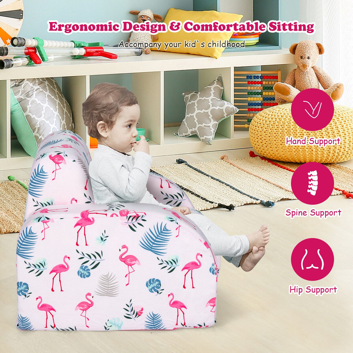 3-in-1 Convertible Kid Sofa Bed Flip-Out Chair Lounger for Toddler-Blue