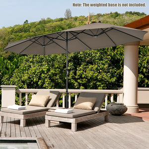 15 Feet Patio Double-Sided Umbrella with Hand-Crank System-Beige