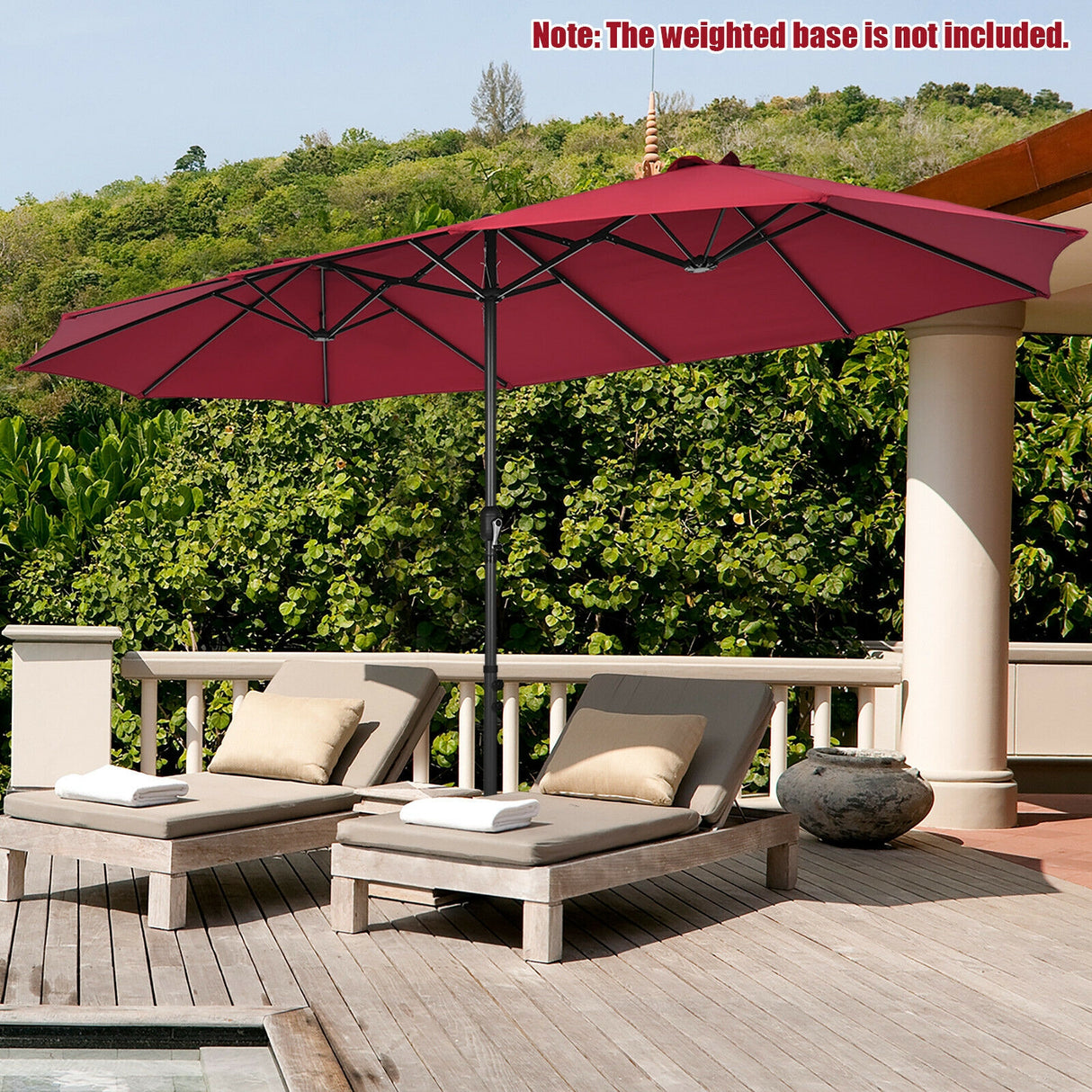 15 Feet Patio Double-Sided Umbrella with Hand-Crank System-Beige