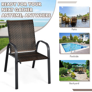 Set of 6 Outdoor PE Wicker Stackable Chairs with Sturdy Steel Frame-Gray