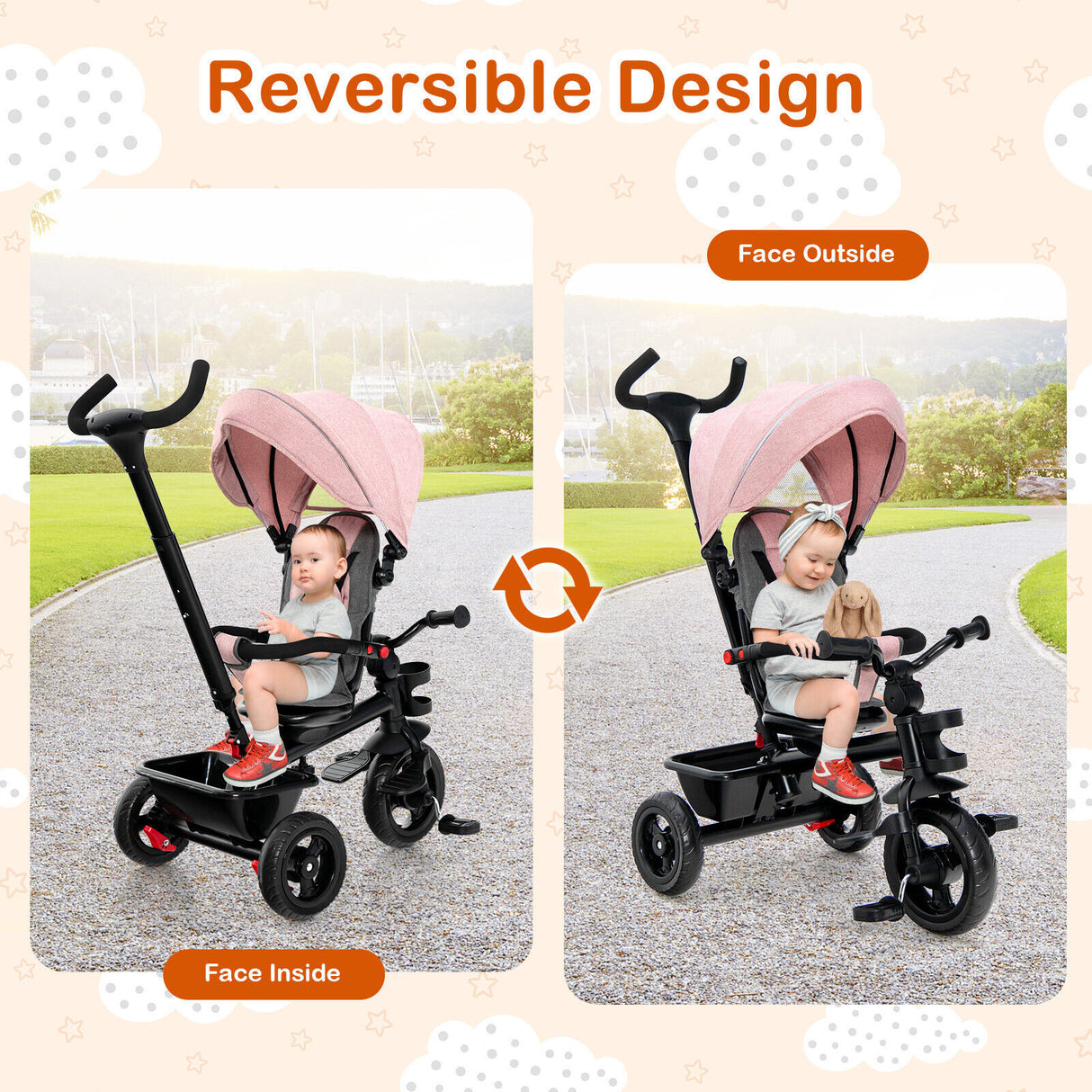 4-in-1 Baby Tricycle Toddler Trike with Convertible Seat-Blue