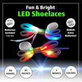 7 Color Strobe LED Light Up Shoe Laces Flashing Glow in the Dark White Tie Shoelaces for Sneakers, Skates, 45 inch