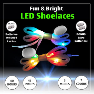 |4 Pairs| 7 Color Strobe LED Light Up Shoe Laces Glow in the Dark White Tie Shoelaces for Sneakers, Skates, 45 inch