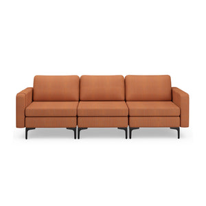 3-Seat Sectional Sofa Couch with Armrest Magazine Pocket and Metal Leg-Orange