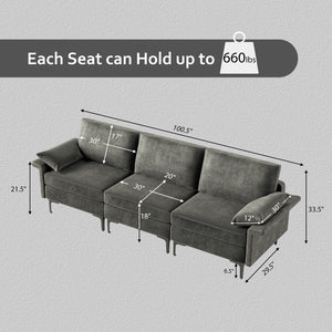 Large 3-Seat Sofa Sectional with Metal Legs for 3-4 people-Rust Red