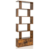 6-Tier S-Shaped Freestanding Bookshelf with Cabinet and Doors-White