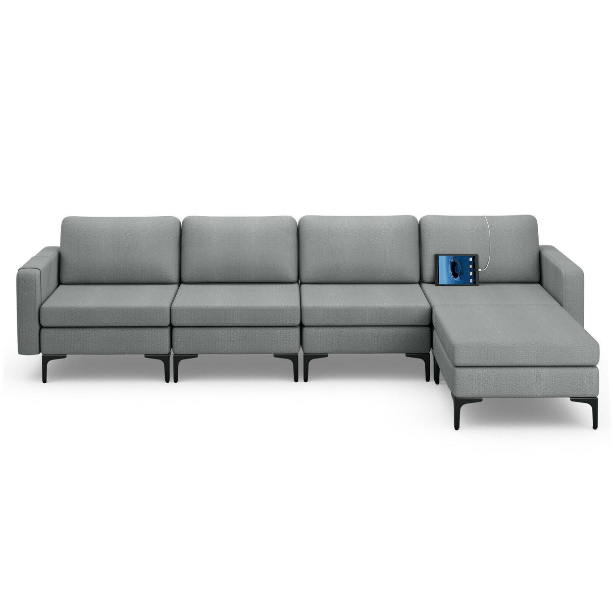 1/2/3/4-Seat Convertible Sectional Sofa with Reversible Ottoman-4-Seat L-shaped with 2 USB Ports by DirectDeals
