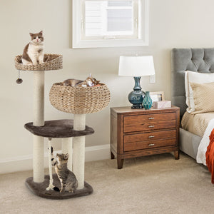 41 Inch Rattan Cat Tree with Napping Perch-Brown