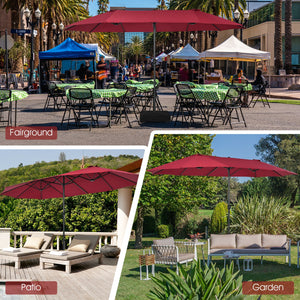 15 Feet Patio Double-Sided Umbrella with Hand-Crank System-Beige