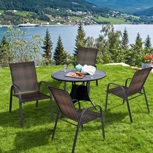 Set of 6 Outdoor PE Wicker Stackable Chairs with Sturdy Steel Frame-Gray