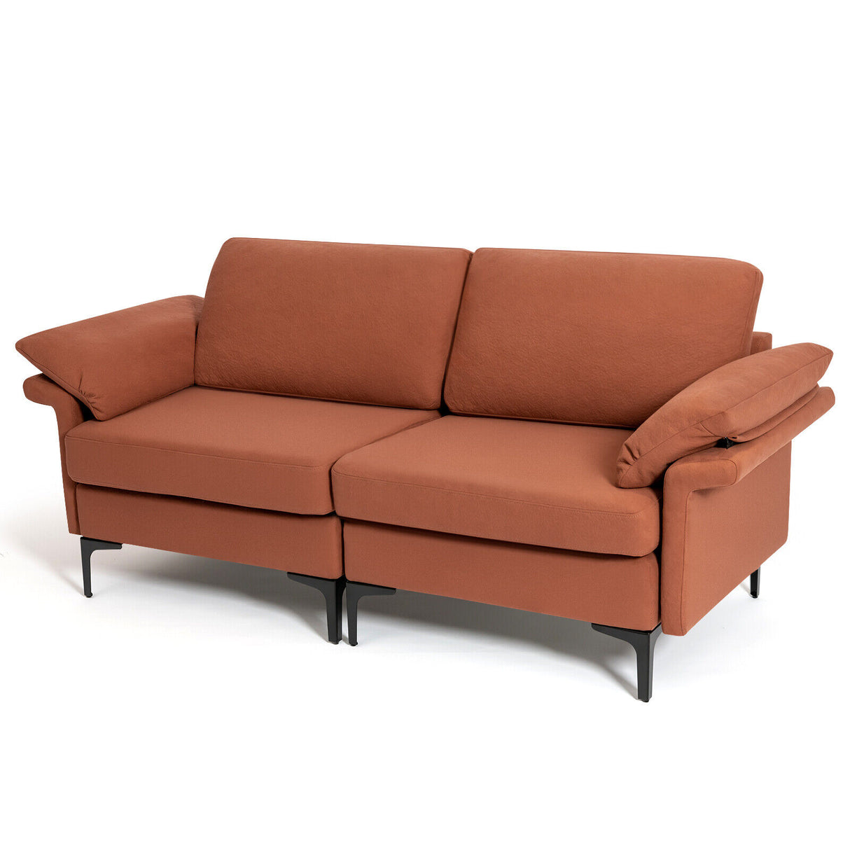 Modern Fabric Loveseat Sofa for with Metal Legs and Armrest Pillows-Gray
