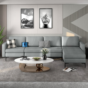 1/2/3/4-Seat Convertible Sectional Sofa with Reversible Ottoman-4-Seat L-shaped with 2 USB Ports by DirectDeals