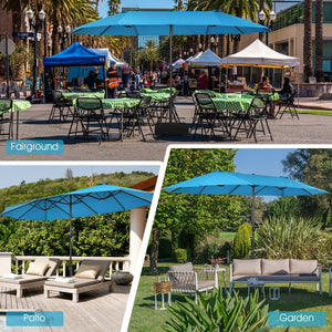 15 Feet Patio Double-Sided Umbrella with Hand-Crank System-Beige