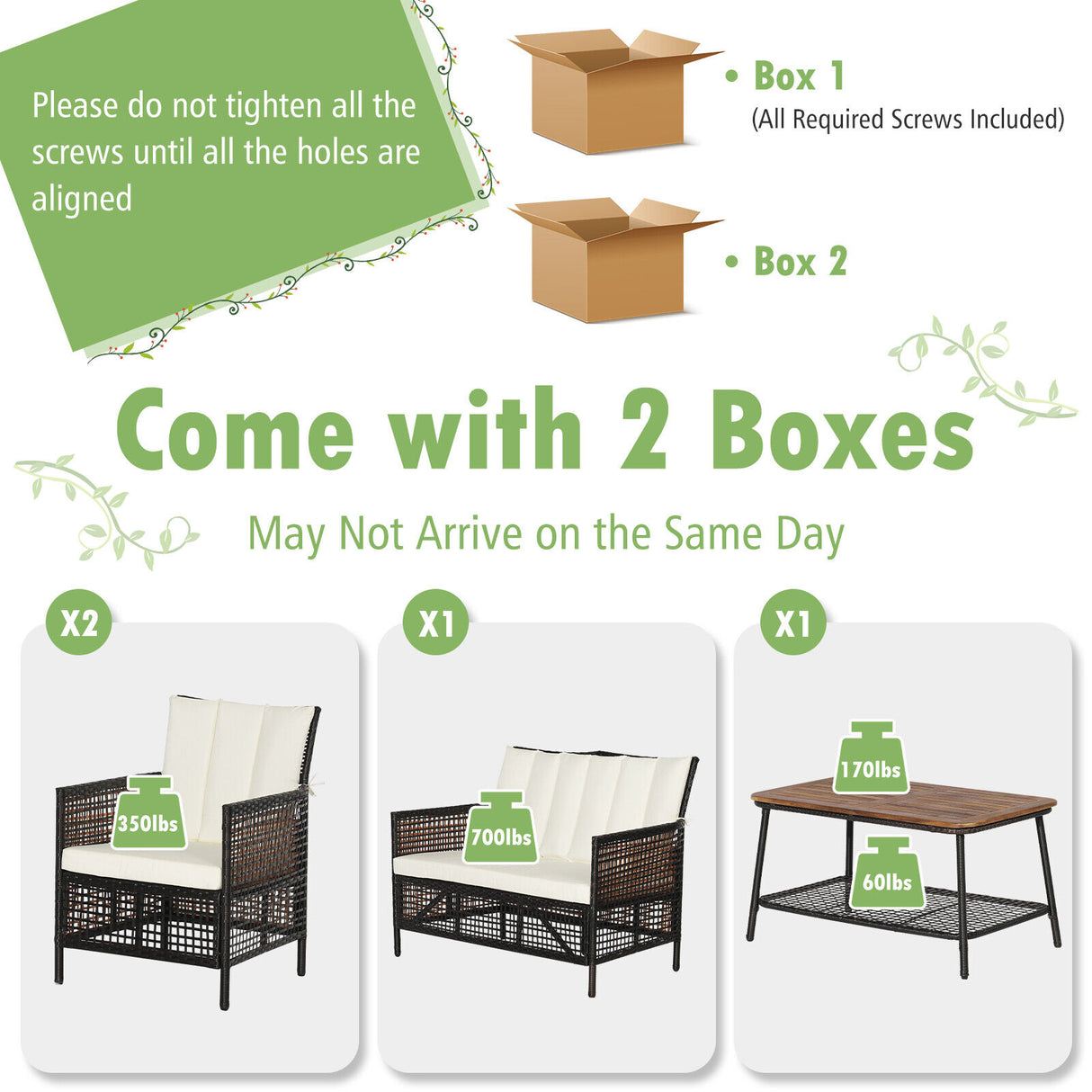 4 Pieces Patio Rattan Furniture Set with 2-Tier Coffee Table-White