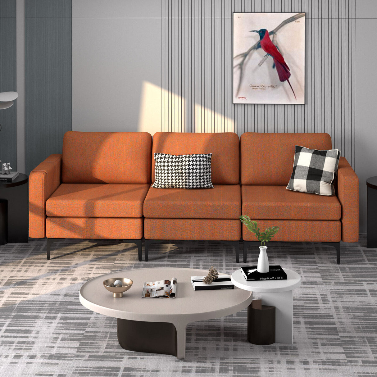 1/2/3/4-Seat Convertible Sectional Sofa with Reversible Ottoman-3-Seat