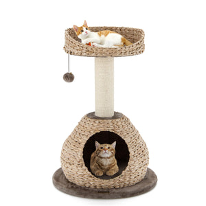 28 Inches Hand-Made Cat Tree Tower with Jump Platform-Coffee
