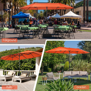 15 Feet Patio Double-Sided Umbrella with Hand-Crank System-Beige