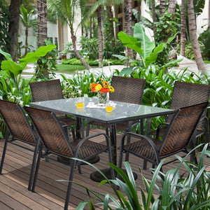 Set of 6 Outdoor PE Wicker Stackable Chairs with Sturdy Steel Frame-Gray