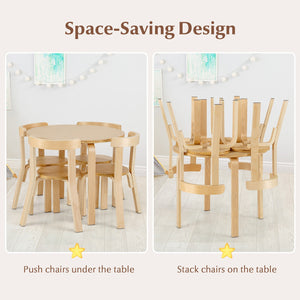 5-Piece Kids Wooden Curved Back Activity Table and Chair Set with Toy Bricks-Gray