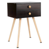 Mid Century Modern 2 Drawers Nightstand in Natural-White
