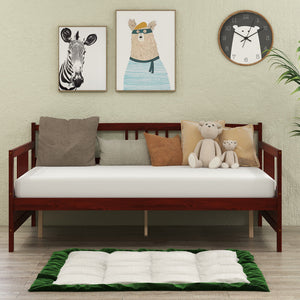 Classic Wooden Full Size Daybed Frame with Guardrails-Brown
