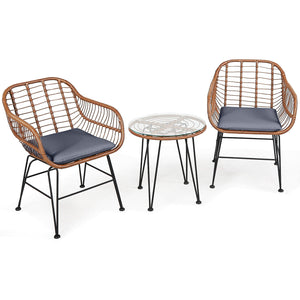 3 Pieces Patio Rattan Bistro Set with Cushion-Navy