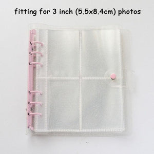 100/200 Pockets Photo Album 3/5 inches Mini Picture Case Name Card Storage Collect Book Photocard Shiny Clear 6-Ring Binder Cover Refillable Notebook Photo Album