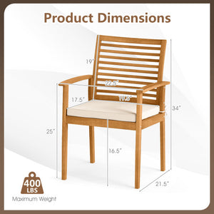 Outdoor Patio Dining Chairs Set of 2 with Removable Padded Cushion and Slatted Backrest-Beige