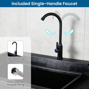 100L Utility Sink Laundry Tub with Rotating Faucet and Storage Shelf-Black