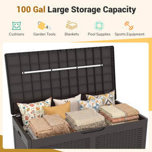 100 Gallon Resin Deck Box Outdoor Waterproof Storage Bench-Brown