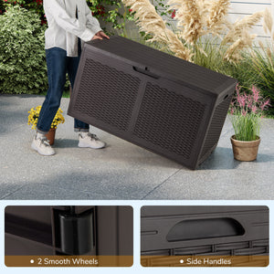 100 Gallon Resin Deck Box Outdoor Waterproof Storage Bench-Brown