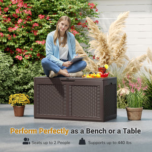 100 Gallon Resin Deck Box Outdoor Waterproof Storage Bench-Brown