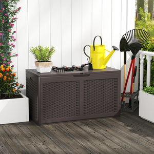 100 Gallon Resin Deck Box Outdoor Waterproof Storage Bench-Brown