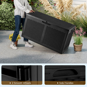 100 Gallon Resin Deck Box Outdoor Waterproof Storage Bench-Black