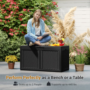 100 Gallon Resin Deck Box Outdoor Waterproof Storage Bench-Black