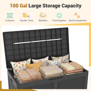 100 Gallon Resin Deck Box Outdoor Waterproof Storage Bench-Gray