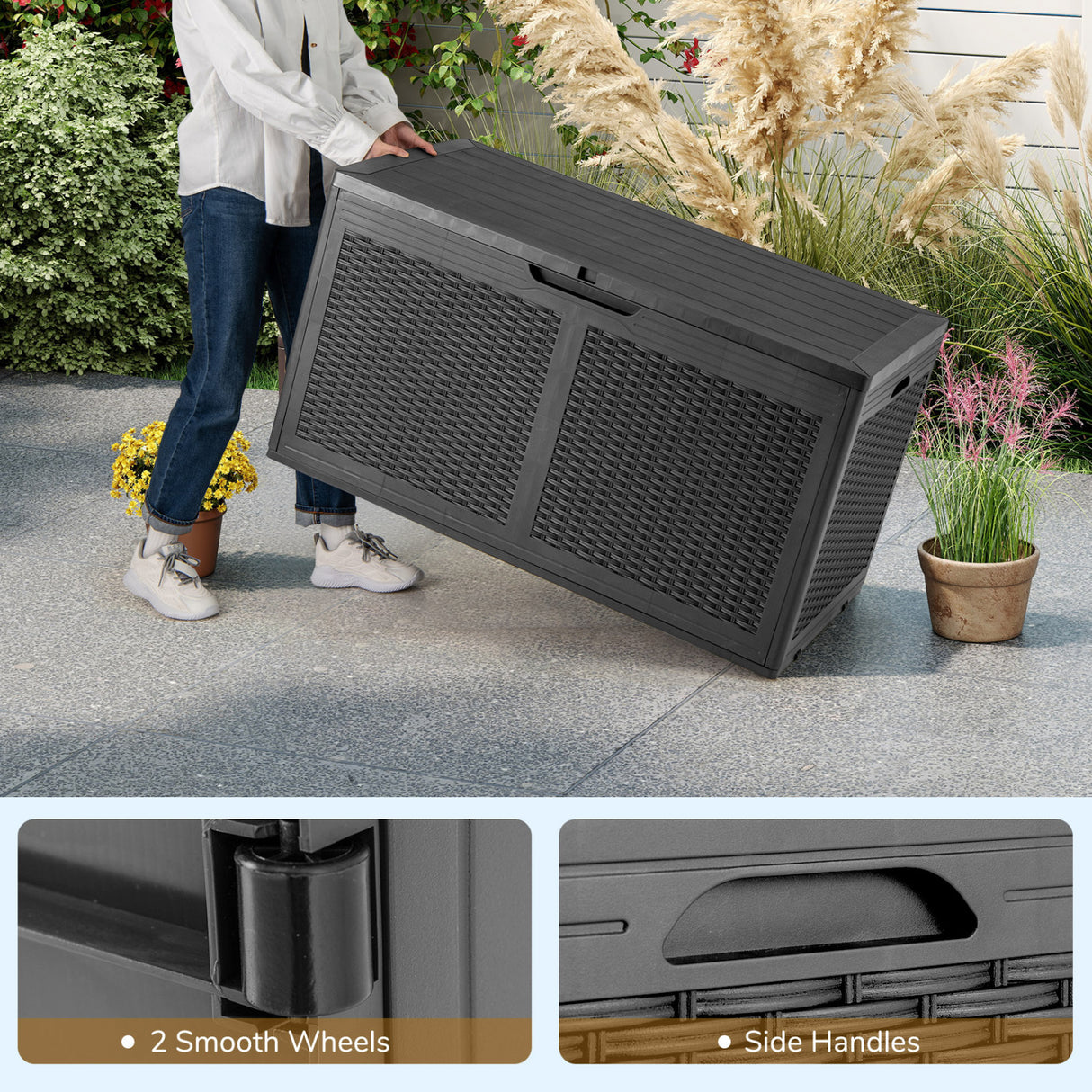 100 Gallon Resin Deck Box Outdoor Waterproof Storage Bench-Gray
